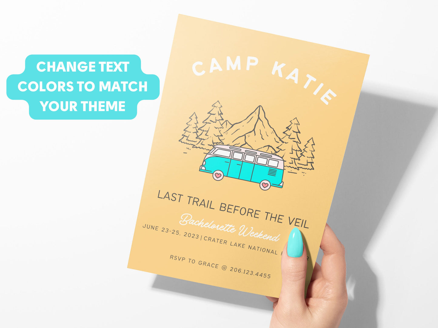 Camp Bachelorette Party Invitation and Itinerary, Last Trail Before The Veil, Canva Template