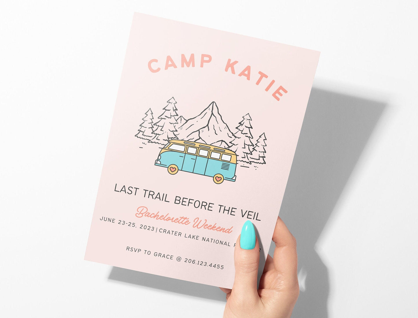 Camp Bachelorette Party Invitation and Itinerary, Last Trail Before The Veil, Canva Template