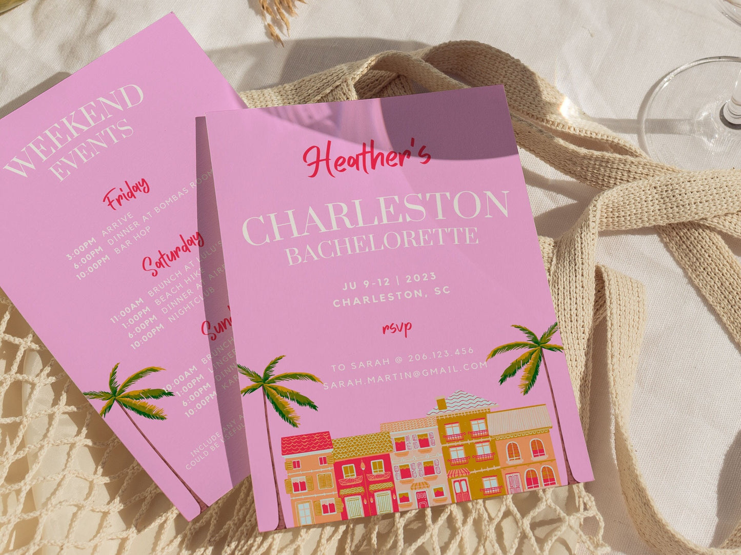 Charleston Bachelorette Party Itinerary and Invitation, Coastal Bachelorette, Beach Bachelorette, Girl Trip Weekend