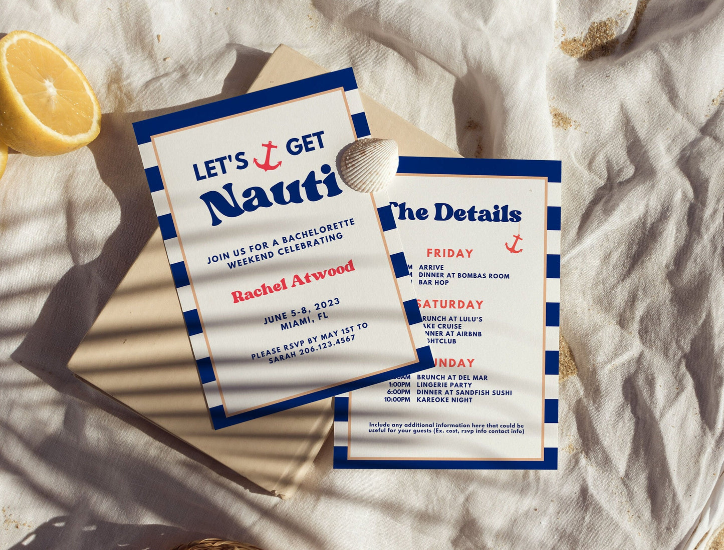 Nautical Bachelorette Party Itinerary and Invite Template For Coastal Bachelorette, Weekend Itinerary