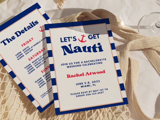 Nautical Bachelorette Party Itinerary and Invite Template For Coastal Bachelorette, Weekend Itinerary