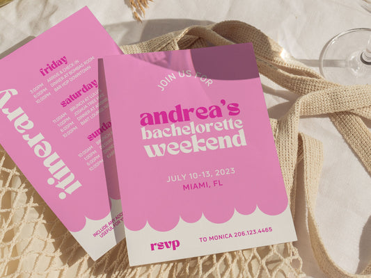 Miami Bachelorette Party Itinerary and Invite Template For Beach Bachelorette, Canva Template