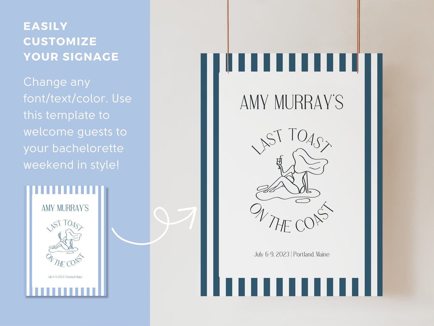 Coastal Welcome Sign For Beach Bachelorette Party, Last Toast On The Coast, Coastal Grandma, Canva Template