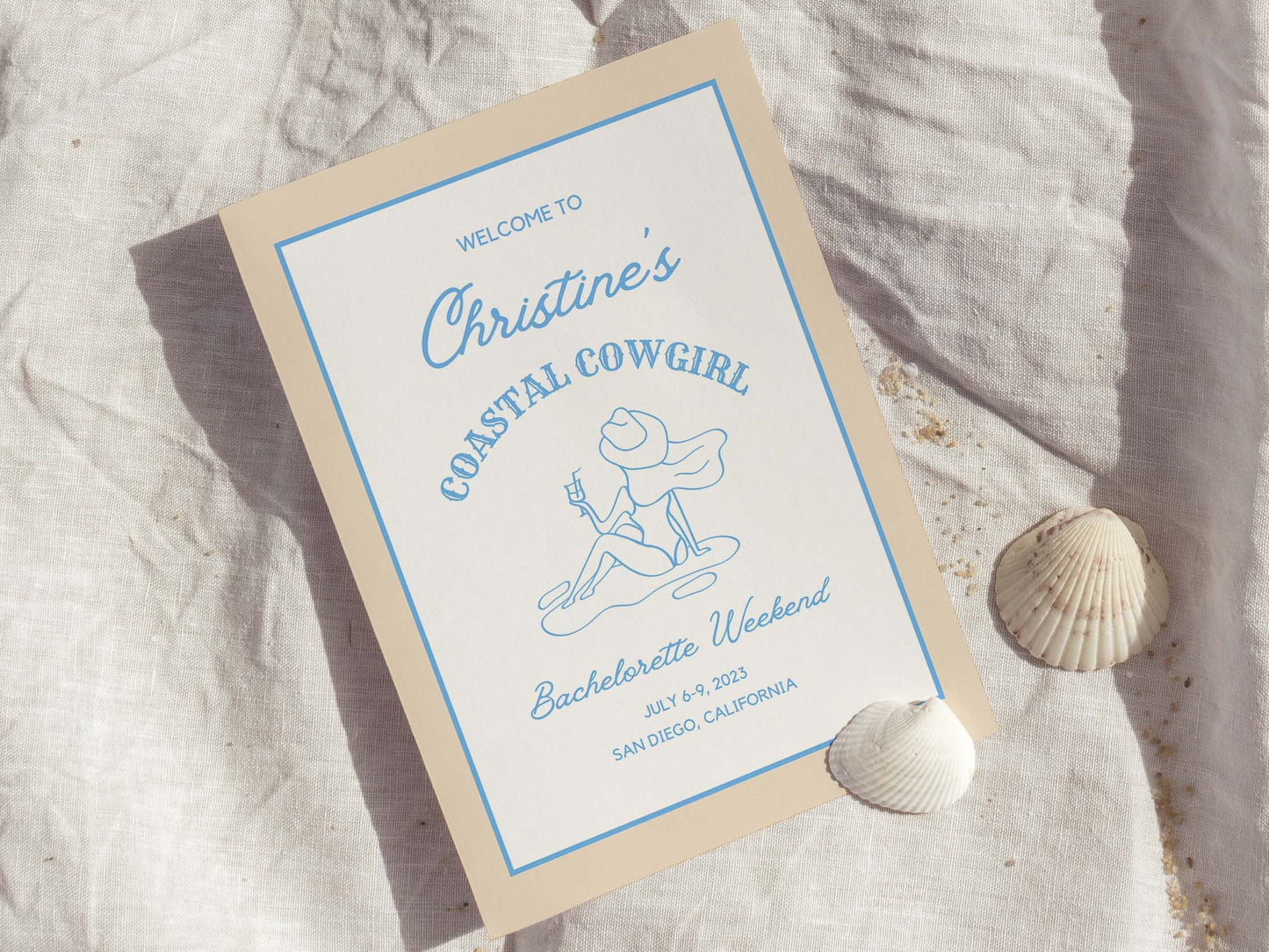 Coastal Cowgirl Bachelorette Sign For Beach Bachelorette Party, Last Toast On The Coast, Canva Template