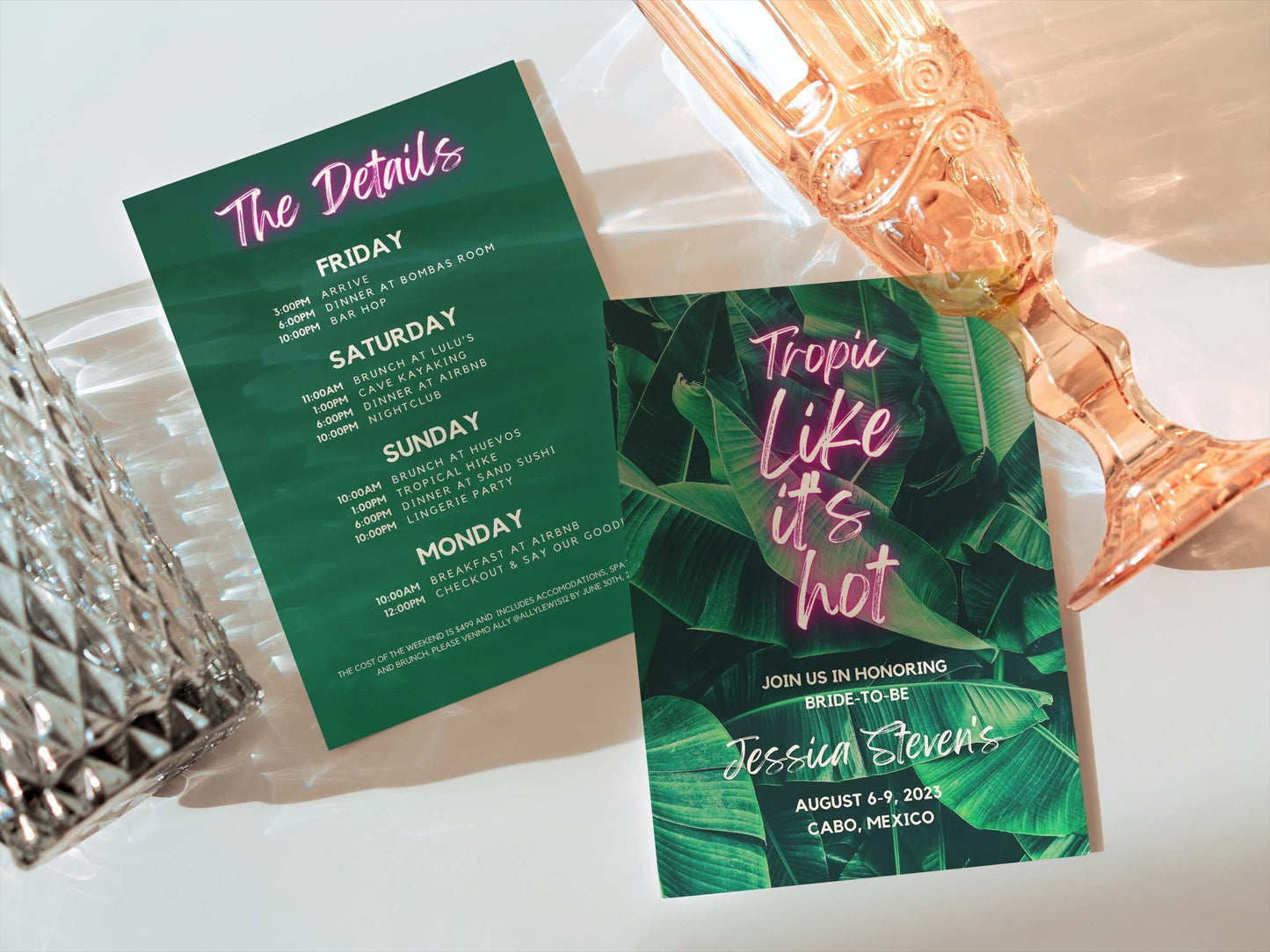 Tropic Like It's Hot Bachelorette Itinerary Template and Invite, Beach Bachelorette, Cabo Bachelorette, Girl Trip Weekend