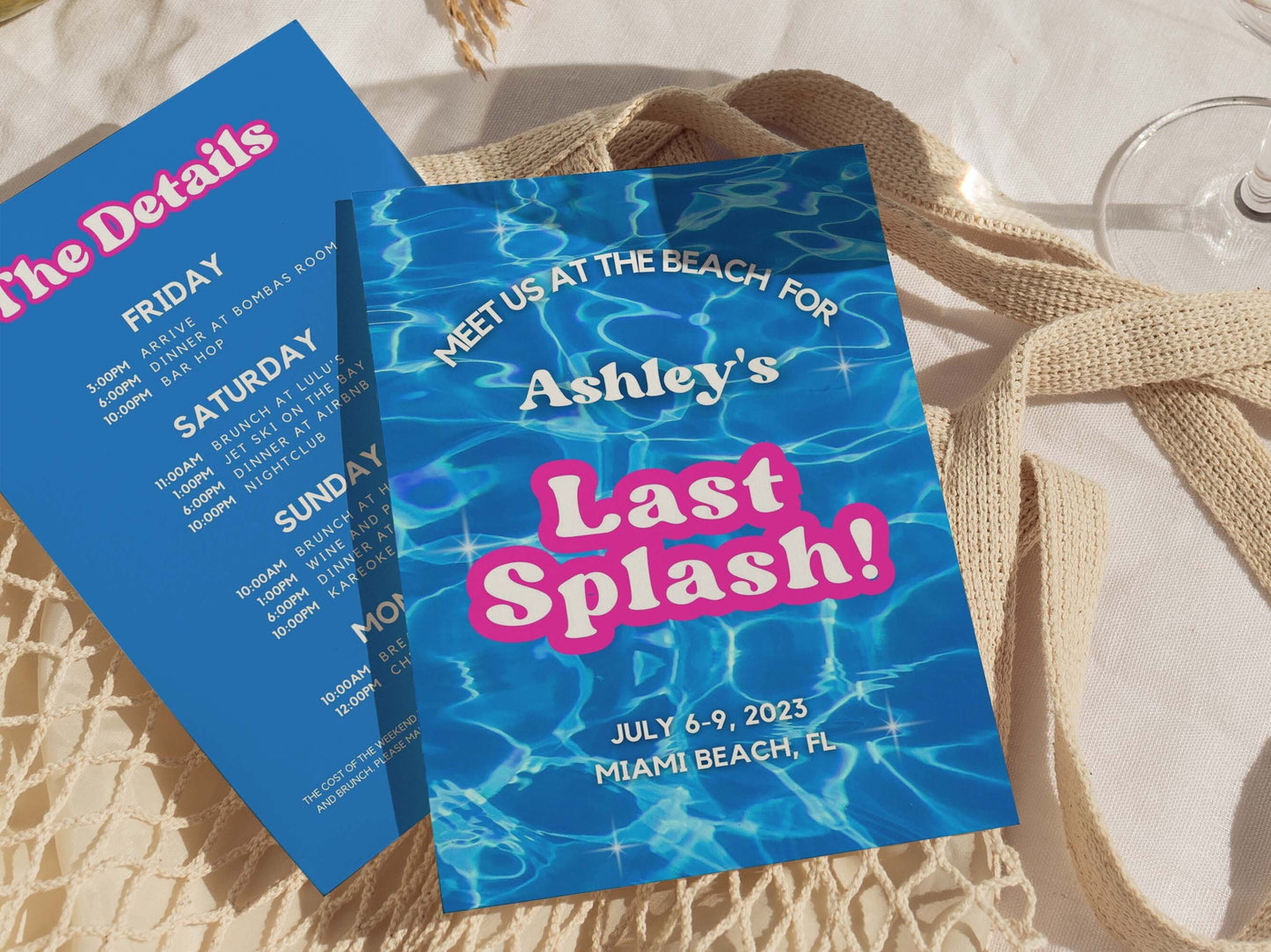 Last Splash Bachelorette Party Invitation and Itinerary For Beach Bachelorette, Florida Bachelorette Party, Digital Invite, Canva Template