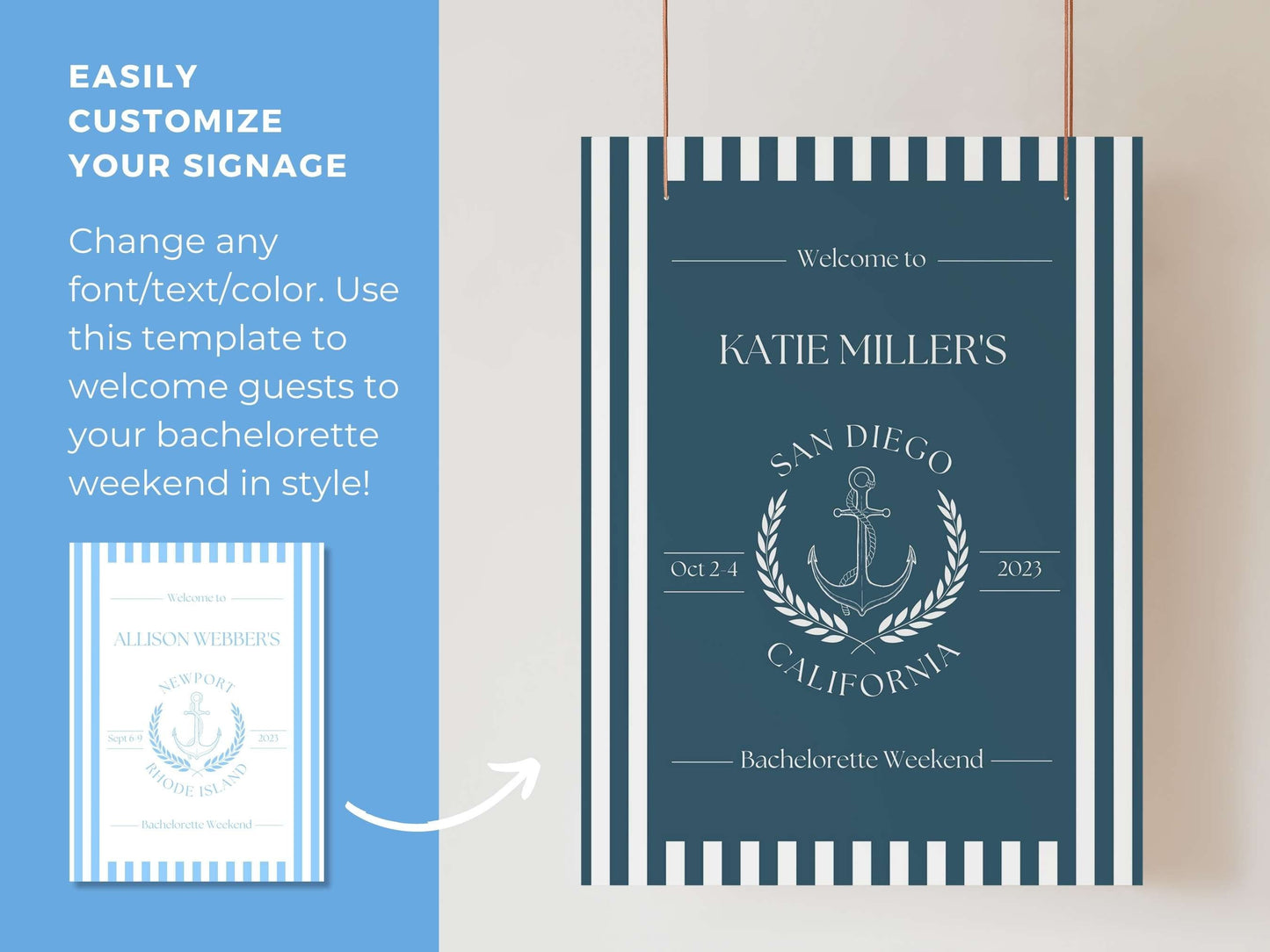 Bachelorette Welcome Sign For Nautical Theme Bachelorette, Last Toast On The Coast, Coastal Grandma, Canva Template