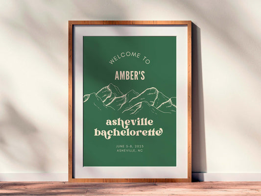 Bachelorette Welcome Sign For Asheville Bachelorette Weekend, Last Trail Before The Veil, Bachelorette Decor, Canva Template