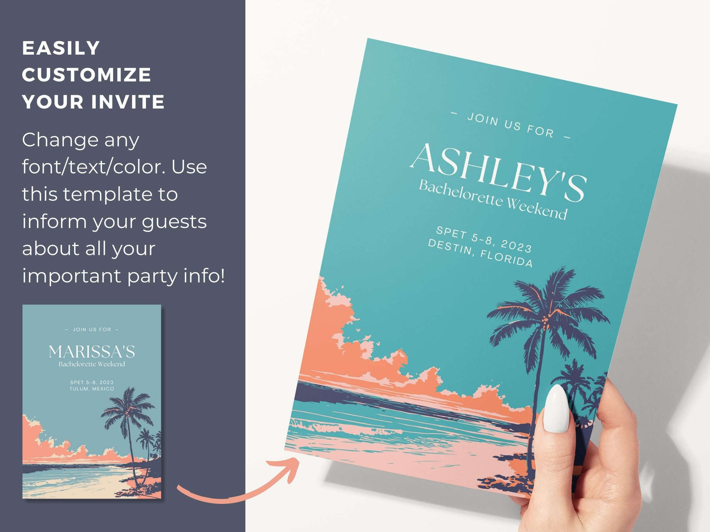 Bachelorette Party Itinerary For Beach Bachelorette, Cabo Bachelorette, Editable Invitation Template