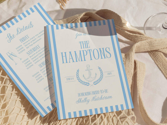 Hamptons Bachelorette Invitation and Itinerary Template For Beach Bachelorette, Last Toast On The Coast, Coastal Grandma, Canva Template